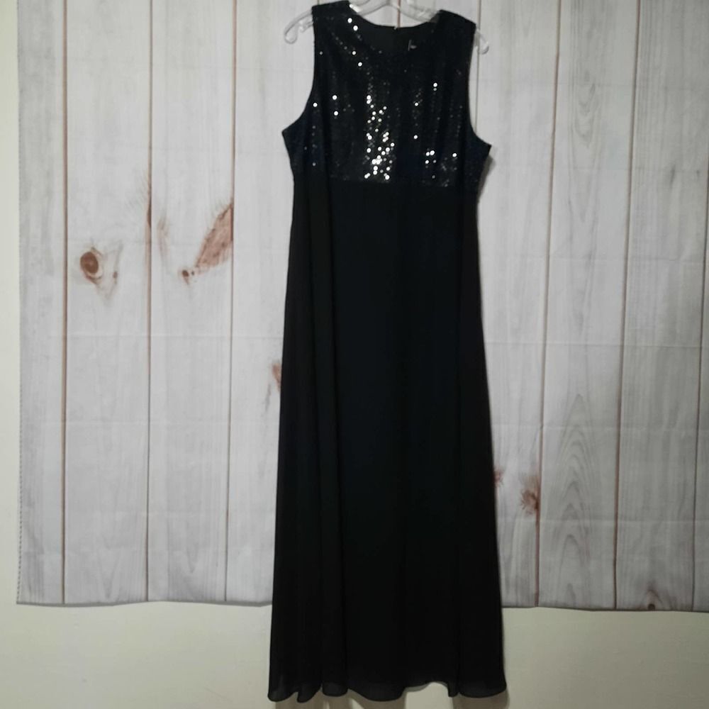 Molly Malloy Evening Black Sequin Bodice Sleeveless Maxi‎ Dress Size 18 Formal